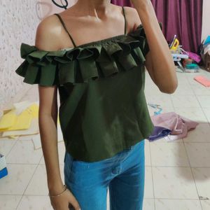 Olive Ruffle Top