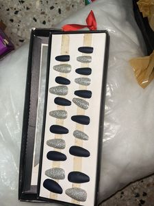 Navy blue and glitter stick on Nail set