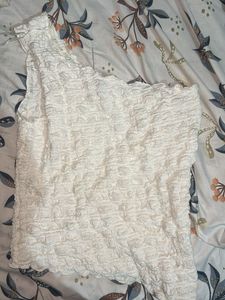 White Textured One Shoulder Top