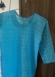 Chic Light Blue Embroidered Cotton Kurta
