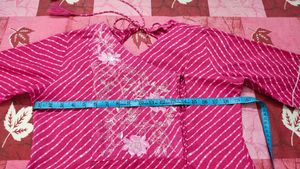 Pink and White Leheriya Printed Angrakha Kurta