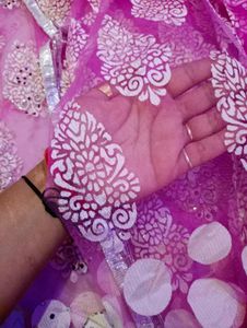 Pink Saree Set With Stitched Blouse And Peticoa