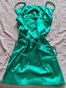 Green Satin Tie Mini Dress