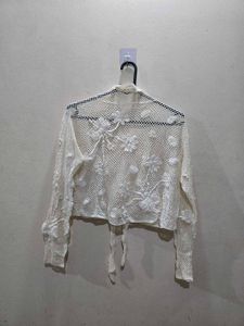 Floral Crochet Tie-Front Shrug