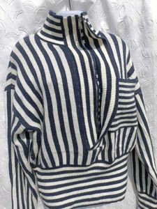 Y2k Striped Zip-up Stylish Knit Sweater 💙