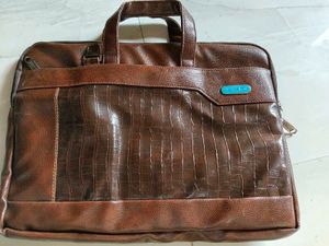 Brown Faux Leather Laptop Bag
