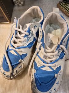 Blue &amp; White Patterned Sneakers