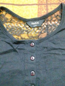 Max Black Button-Down Top w/ Lace Detail