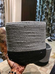 Set of 3 Gray &amp; Black Woven Baskets