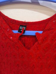 Red chikankari kurti