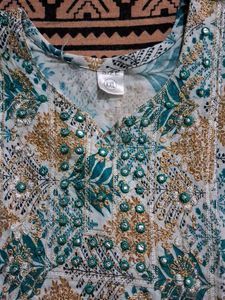 Teal Leaf Print Dress