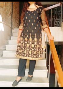 Black & Gold Embroidered Kurti