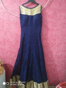 Elegant Navy & Gold Anarkali Dress