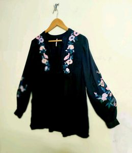 Black Embroidery Work Cotto  Top Size-38
