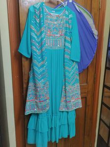 Teal Embellished Dress & Jacket Set