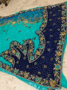 Elegant Blue &amp; Green Saree need dry clean