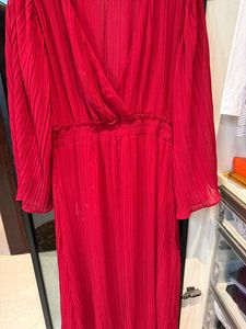 Red Pleated Midi Dress