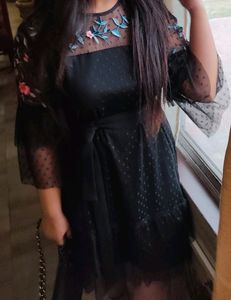 Black A-line Net Dress Without Belt