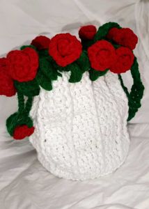 Crochet Rose Bouquet Potly Bag For Women And Girls