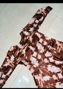 Brown &amp; White Print Anarkali Dress