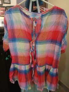 Colorful Plaid Ruffle Hem Top