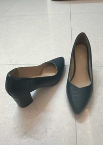 Dark Green Block Heel Pumps