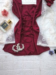 Corset Back Net Sleeves Kurti 🎀
