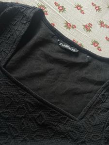 Textured Black Crop Top