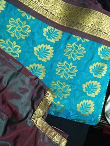 Sky Blue Silk Saree with Gold Border