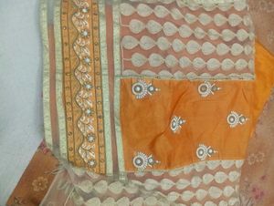 Orange Embroided Kurta Material Set(Women’s)
