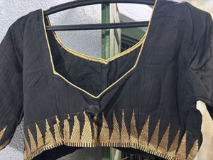 Cotton Black Half Sleeve Blouse