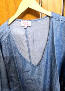 2 XL Denim Top with Pom-Poms