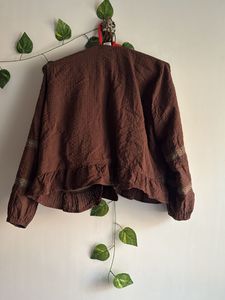 Brown Tie-Front Peplum Cardigan