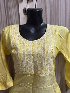 Yellow Embroidered Kurti