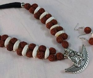 ✨Rudraksha, Seashell And Oxidised Jewellery Set ✨