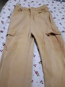 Beige Wide Leg Cargo Pants
