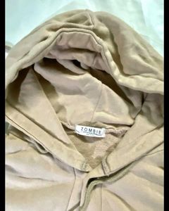 Oversized Beige Button-Up Hoodie Jacket,