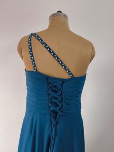 Elegant One-Shoulder Teal Gown