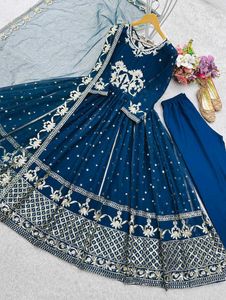Teal Embroidered Anarkali Suit