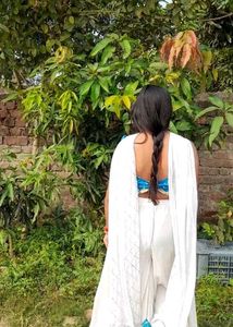 Backless Embodari Blue Kurti