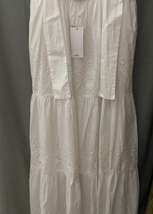 White Ethnic Embroidered Pure Cotton Dress