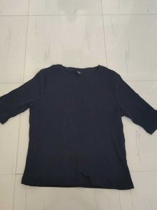 Navy Blue Elbow Sleeves Tshirt