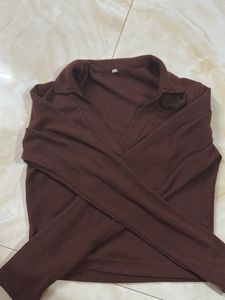 Brown Ribbed Crop Top