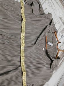 Chic Pleated Button-Down Shirt in Khaki