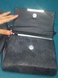 Medium Size Black Golden Sling Bag Girls College