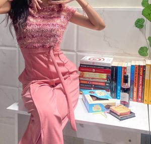 Salmon Pink Jumpsuit With Sequin