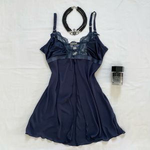 Mid Slit Royal Blue Lacey Y2K Nightdress Top