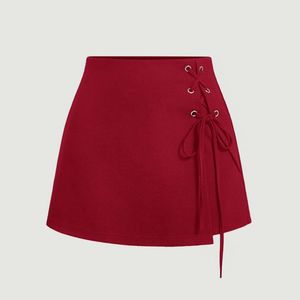 Red Lace-Up Mini Skort