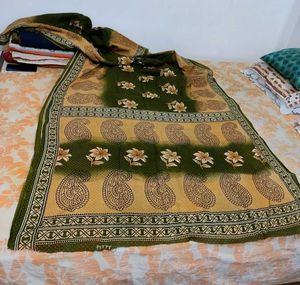 Pure Cotton Saree Olive Green
