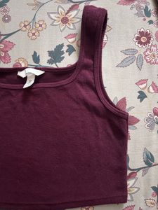 Plum Ribbed Square-Neck Crop Tank